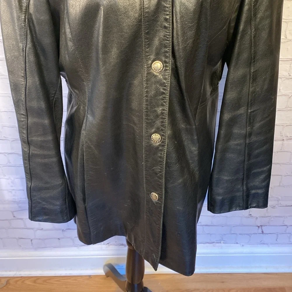 Danier Leather Black Vintage Snap Button Long Moto Blazer Jacket Size M - Picture 6 of 17